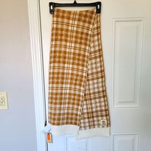 NWT Timberland Gold Cream Plaid Knit Scarf 64 X 9 Unisex Fall Winter Cozy